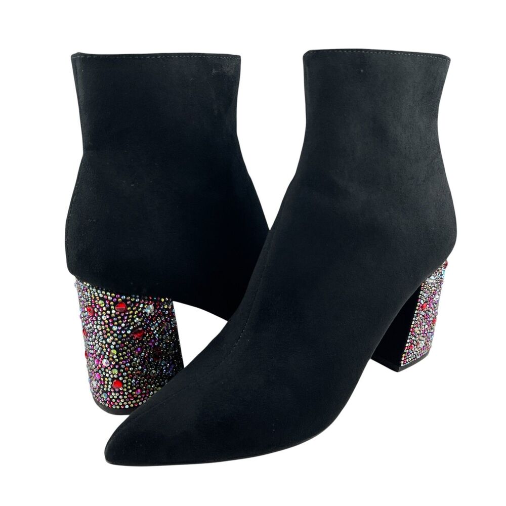 Betsey Johnson Women's Kassie Ankle Booties 8.5M Rhinestone Chunky Block Heel